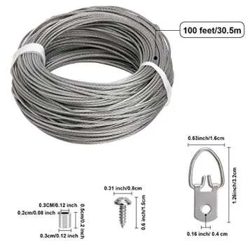 Blisstime Picture Hanging Kit - 100 Feet Stainless Steel Hanging Wire, 60 Pcs D Ring Picture Hangers with Screws and 60 Pcs Aluminum Crimping Loop Sleeve for Hanging Paintings Photos