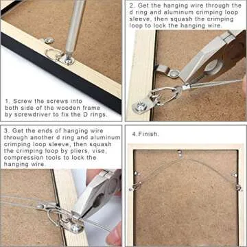Blisstime Picture Hanging Kit - 100 Feet Stainless Steel Hanging Wire, 60 Pcs D Ring Picture Hangers with Screws and 60 Pcs Aluminum Crimping Loop Sleeve for Hanging Paintings Photos