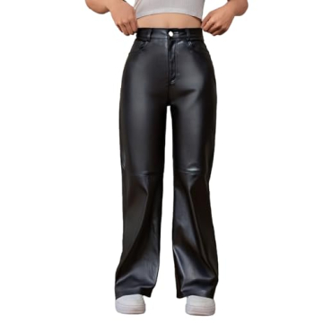 WDIRARA Women's High Stretch Leather Look Pants - Chic & Comfortable