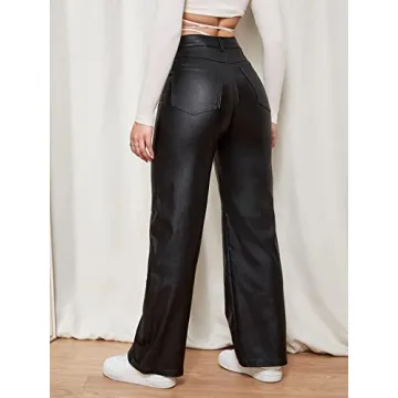 WDIRARA Women's High Stretch Leather Look Pants for Style