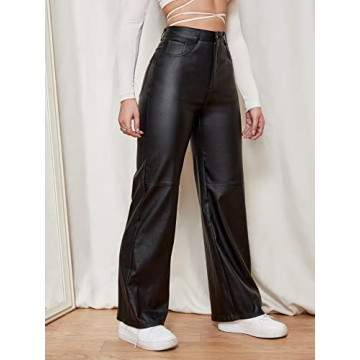 WDIRARA Women's High Stretch Leather Look Pants for Style