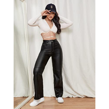 WDIRARA Women's High Stretch Leather Look Pants for Style