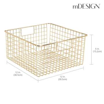 mDesign Metal Wire Food Storage Basket Organizer with Handles for Organizing Kitchen Cabinets, Pantry Shelf, Bathroom, Laundry Room, Closets, Garage - Concerto Collection - 2 Pack - Soft Brass