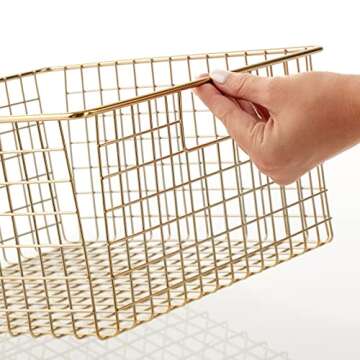 mDesign Metal Wire Food Storage Basket Organizer with Handles for Organizing Kitchen Cabinets, Pantry Shelf, Bathroom, Laundry Room, Closets, Garage - Concerto Collection - 2 Pack - Soft Brass