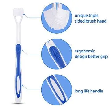 2 Pieces Autism Toothbrush Three Bristle Travel Toothbrush for Complete Teeth and Gum-Care, Great Angle Bristles Clean Each Tooth, Soft and Gentle (Green, Blue)