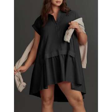 Fisoew Womens Summer Sweatshirt Dresses Short Sleeve V Neck Casual Oversized Patchwork Mini Dress Black