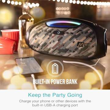 MEE audio PartySPKR Bluetooth Wireless Speaker, Powerful 60W RMS Stereo Sound, 2 Subwoofers, Portable Speaker for Outdoor, Camping, Beach, Camo
