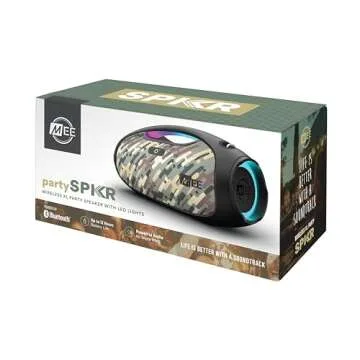 MEE audio PartySPKR Bluetooth Wireless Speaker, Powerful 60W RMS Stereo Sound, 2 Subwoofers, Portable Speaker for Outdoor, Camping, Beach, Camo