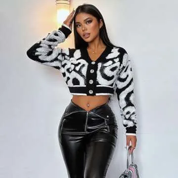 Perbai V Neck Button Down Y2K Cropped Cardigan for Women