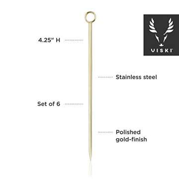 Viski Gold Cocktail Picks Heavy Duty Toothpicks Stainless Steel Metal Drink Skewers Barware Accessor...