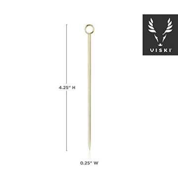 Viski Gold Cocktail Picks Heavy Duty Toothpicks Stainless Steel Metal Drink Skewers Barware Accessories, 4.25