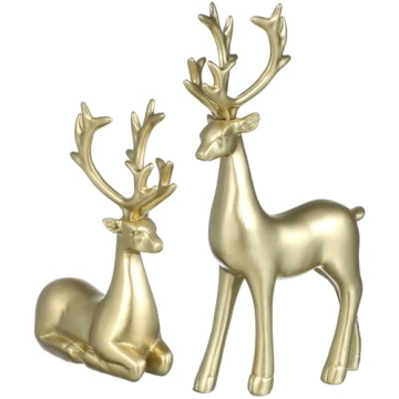 Cabilock Christmas Reindeer Statues Golden : Gold Resin Deer Miniature Figurine Xmas Artificial Anim...