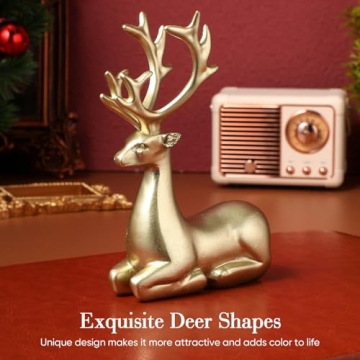 Cabilock Christmas Reindeer Statues Golden : Gold Resin Deer Miniature Figurine Xmas Artificial Animal Crafts Home Office Desk Bookself Counter Decor 2pcs