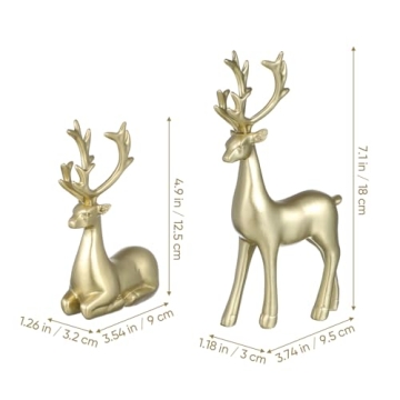 Cabilock Christmas Reindeer Statues Golden : Gold Resin Deer Miniature Figurine Xmas Artificial Animal Crafts Home Office Desk Bookself Counter Decor 2pcs