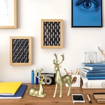 Cabilock Christmas Reindeer Statues Golden : Gold Resin Deer Miniature Figurine Xmas Artificial Animal Crafts Home Office Desk Bookself Counter Decor 2pcs