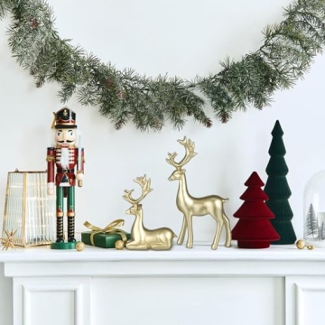 Cabilock Christmas Reindeer Statues Golden : Gold Resin Deer Miniature Figurine Xmas Artificial Animal Crafts Home Office Desk Bookself Counter Decor 2pcs