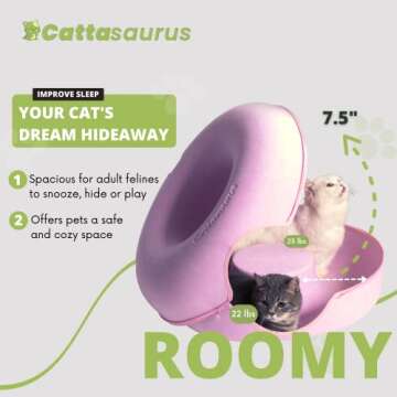 CATTASAURUS Peekaboo Cat Cave for Multiple & Large Cats Up to 30-45 Lbs, Scratch Detachable & Washable Tunnel Bed, Comfy Donut Cat Cave (Pink, Large)