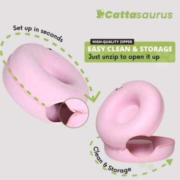 CATTASAURUS Peekaboo Cat Cave for Multiple & Large Cats Up to 30-45 Lbs, Scratch Detachable & Washable Tunnel Bed, Comfy Donut Cat Cave (Pink, Large)