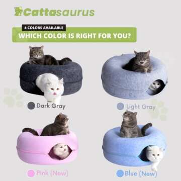 CATTASAURUS Peekaboo Cat Cave for Multiple & Large Cats Up to 30-45 Lbs, Scratch Detachable & Washable Tunnel Bed, Comfy Donut Cat Cave (Pink, Large)