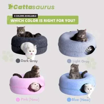 CATTASAURUS Peekaboo Cat Cave for Multiple & Large Cats Up to 30-45 Lbs, Scratch Detachable & Washable Tunnel Bed, Comfy Donut Cat Cave (Pink, Large)