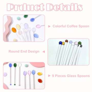 9 Pieces Glass Spoons, Clear Coffee Spoon, 5.8 Inches Stirring Rod Mixing Spoon Bar Swizzle Stick for Salt Sugar Tea Cocktail Milkshake Cold Drink Appetizers Desserts, 14.8*2cm/5.8*0.78inch