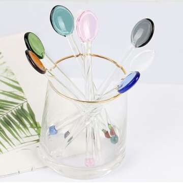 9 Pieces Glass Spoons, Clear Coffee Spoon, 5.8 Inches Stirring Rod Mixing Spoon Bar Swizzle Stick for Salt Sugar Tea Cocktail Milkshake Cold Drink Appetizers Desserts, 14.8*2cm/5.8*0.78inch