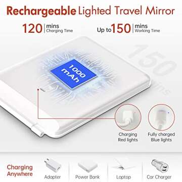 COSMIRROR Rechargeable Lighted Makeup Vanity Mirror with 3 Colors Lighting, Light Up Makeup Mirror w...