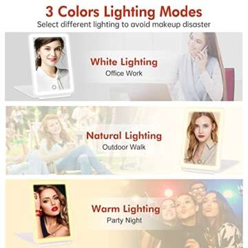 COSMIRROR Rechargeable Lighted Makeup Vanity Mirror with 3 Colors Lighting, Light Up Makeup Mirror with 72 Led Lights and Touch Sensor Dimming, Portable Tabletop Cosmetic Beauty Mirror (White)