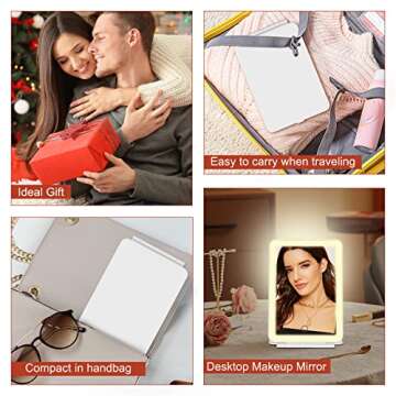 COSMIRROR Rechargeable Lighted Makeup Vanity Mirror with 3 Colors Lighting, Light Up Makeup Mirror with 72 Led Lights and Touch Sensor Dimming, Portable Tabletop Cosmetic Beauty Mirror (White)