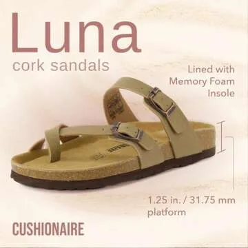 CUSHIONAIRE Luna Cork Footbed Women's Sandals - Comfortable Slip-On Slides with Adjustable Straps & ...