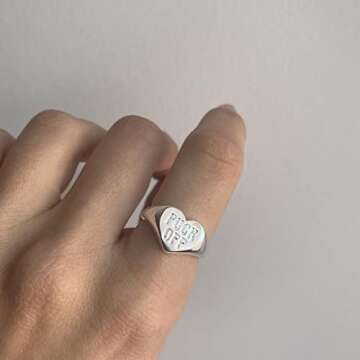 Personalized FUCK OFF Heart Band Adjustable Ring Inspirational Middle Finger Tail Ring Titanium Stee...