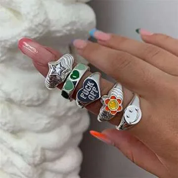 Personalized FUCK OFF Heart Band Adjustable Ring Inspirational Middle Finger Tail Ring Titanium Steel Hypoallergenic Stacking Cool Dainty Fashion BFF Birthday Daughter Gifts for Women - Silver