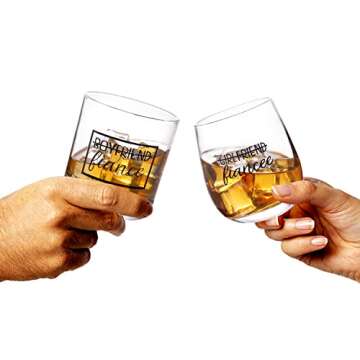 ZUUO Boyfriend and Girlfriend 11 oz Wine Whiskey Glass Gift Set - Engagement Gifts for Couples Fiance Fiancee Him Her His Hers Glasses Mr Mrs Bride Groom, 2 Piece