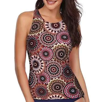 Holipick Brown High Neck Tankini Top for Women