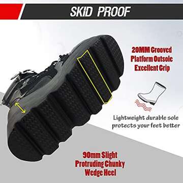 mikarka Holographic Platform Boots for Women, Lace Up Ankle Studded Buckle Goth Stacked Wedge Combat Ankle Booties