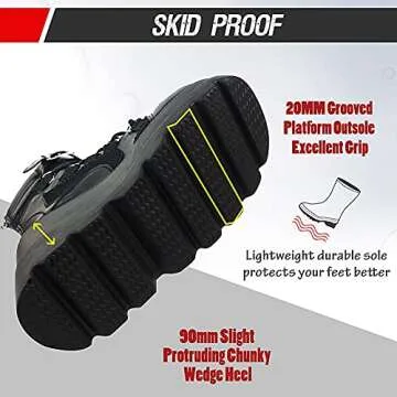 mikarka Holographic Platform Boots for Women, Lace Up Ankle Studded Buckle Goth Stacked Wedge Combat Ankle Booties