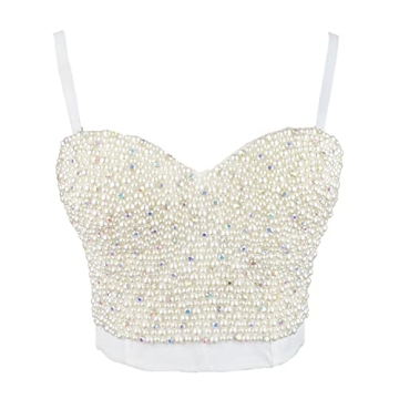 ELLACCI Beaded Rhinestone Bustier Top Elegant Adjustable