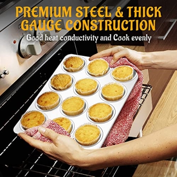 Premium E-far Stainless Steel Muffin Pan 12-Cup Set