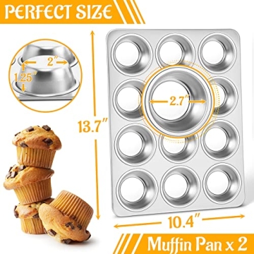 Premium E-far Stainless Steel Muffin Pan 12-Cup Set