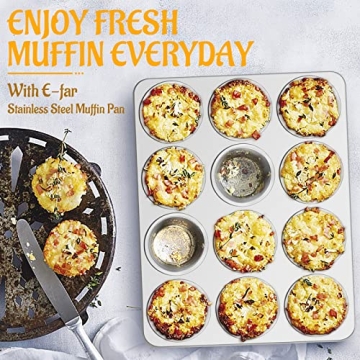 Premium E-far Stainless Steel Muffin Pan 12-Cup Set