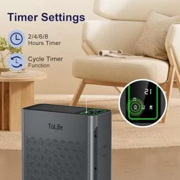ToLife Air Purifiers for Home Large Room Up to 2000 Ft² with PM 2.5 Display Air Quality Sensor, Auto Mode, Timer, HEPA Air Purifier for Bedroom Filters Smoke, Pollen, Pet Dander, Allergies, Grey