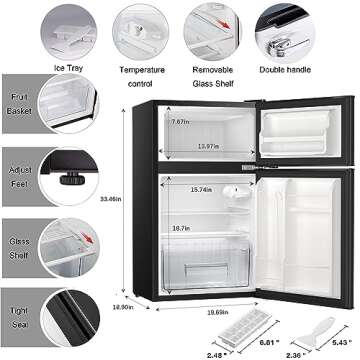 Antarctic Star Compact Mini Refrigerator Separate Freezer, Small Fridge Double 2-Door Adjustable Removable Retro Stainless Steel Shelves Camper Basement/Dorm/Office 3.2 cu ft.Black