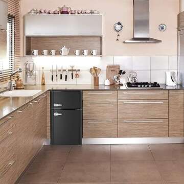 Antarctic Star Compact Mini Refrigerator Separate Freezer, Small Fridge Double 2-Door Adjustable Removable Retro Stainless Steel Shelves Camper Basement/Dorm/Office 3.2 cu ft.Black