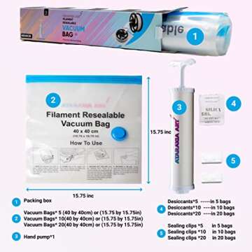 ATARAXIA ART Filament Storage Bag kit 41pcs,1 Bag Store 2 Spool Total 20, Box 10 Bags/Desiccant/Clip...