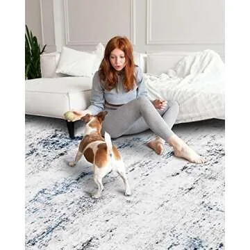 Area Rug Living Room Rugs: 5x7 Large Soft Indoor Carpet Modern Abstract Rug with Non Slip Rubber Backing for Under Dining Table Nursery Home Office Bedroom White Gray Blue