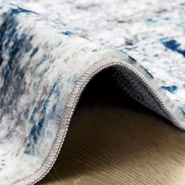 Area Rug Living Room Rugs: 5x7 Large Soft Indoor Carpet Modern Abstract Rug with Non Slip Rubber Backing for Under Dining Table Nursery Home Office Bedroom White Gray Blue