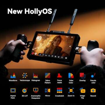 Hollyland Pyro 7 Wireless Video Transmitter & Receiver & 7 inch Camera Field Monitor HDMI & SDI 1300ft Range, 60ms Latency Auto Dual-Band Hopping with Waveform, LUTs, Recording, Vector Scope,Solo kit