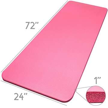 Crown Sporting Goods 1" Yoga Cloud Extra Thick Exercise Mat - 72" x 24" with Carry Strap - Exercise Mats for Home Workout - Yoga and Pilates Exercise Workout Mat - 4X Thick Yoga Mat (Pink)