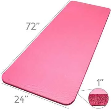 Crown Sporting Goods 1" Yoga Cloud Extra Thick Exercise Mat - 72" x 24" with Carry Strap - Exercise Mats for Home Workout - Yoga and Pilates Exercise Workout Mat - 4X Thick Yoga Mat (Pink)