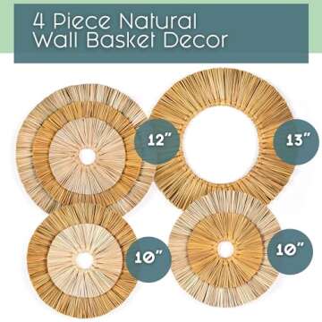 Maraa Wall Basket Decor Set of 4 Seagrass Baskets. Luxurious Wicker Wall Art for Bedroom, Living Room, Home Office - Boho, Farmhouse, Rustic Style Hanging Decorative Woven Wall Baskets